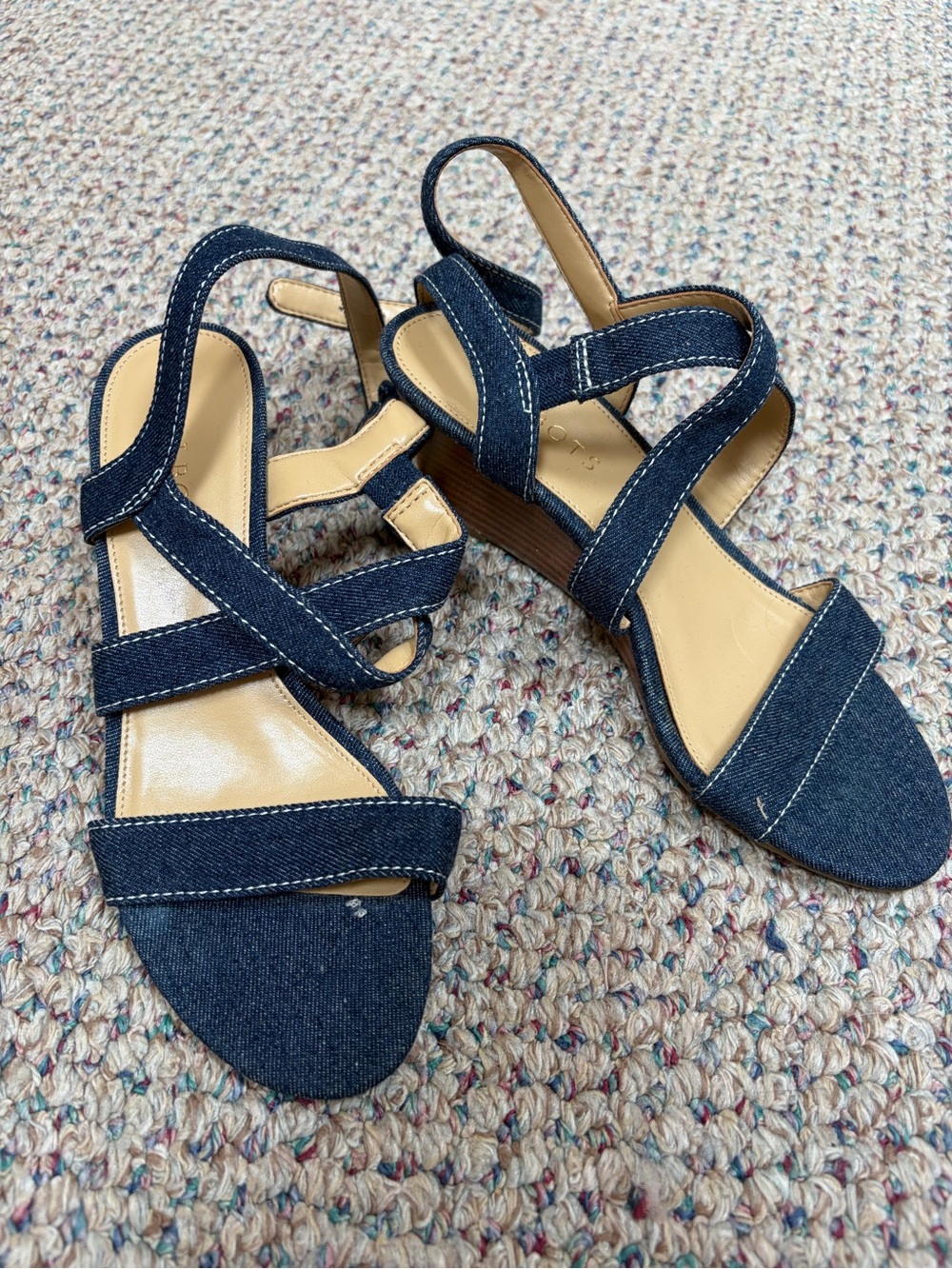 Talbots Dark Blue Denim Crisscross Wedge Sandals
